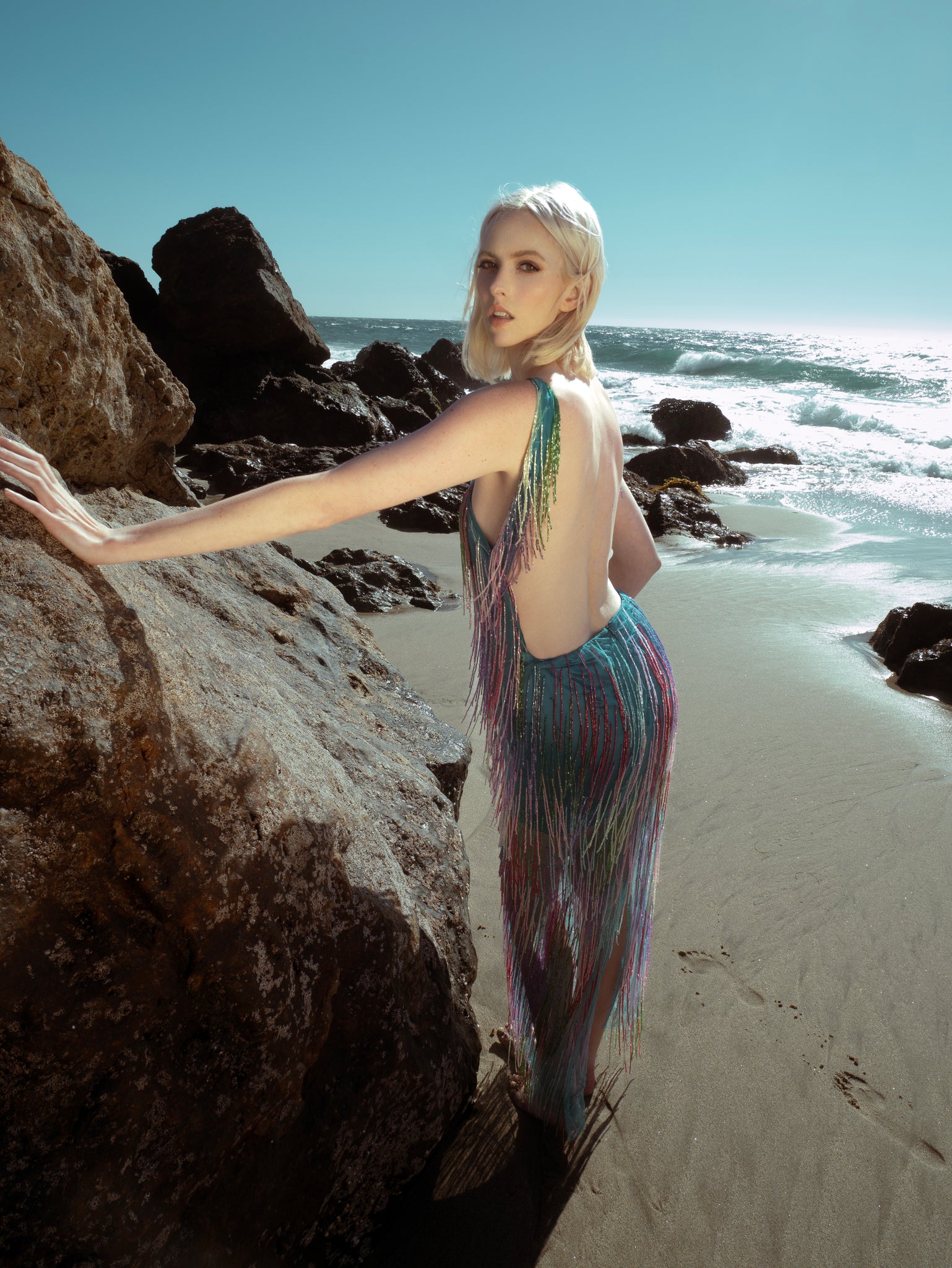 Cher Gown Beaded Rainbow Fringe Open Back Halter Neck Dress | Custom & Ready-to-Wear | Los Angeles My Store Cher Gown Beaded Rainbow Fringe Open Back Halter Neck Dress | Custom & Ready-to-Wear | Los Angeles My Store