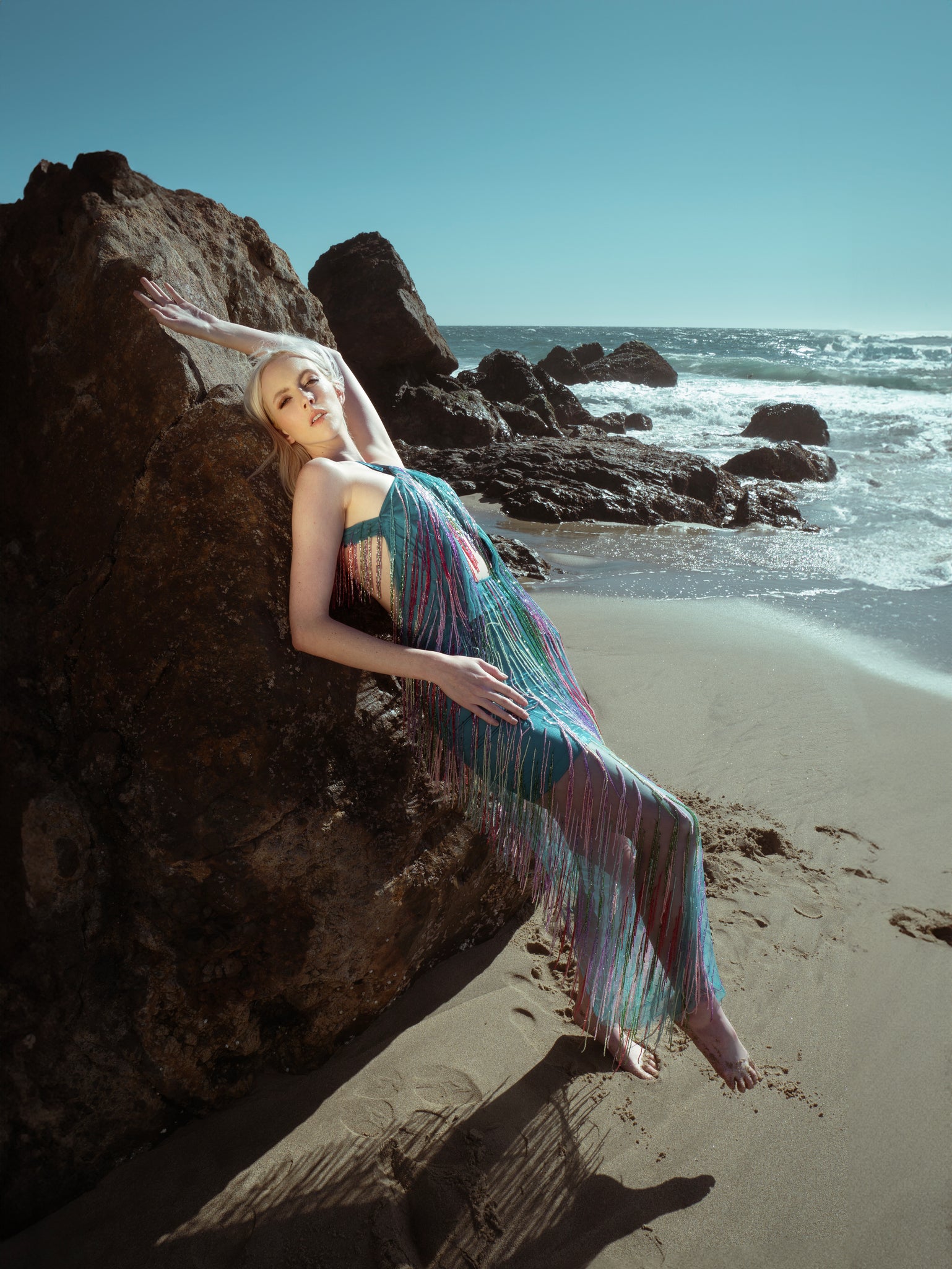 Cher Gown Beaded Rainbow Fringe Open Back Halter Neck Dress | Custom & Ready-to-Wear | Los Angeles My Store Cher Gown Beaded Rainbow Fringe Open Back Halter Neck Dress | Custom & Ready-to-Wear | Los Angeles My Store